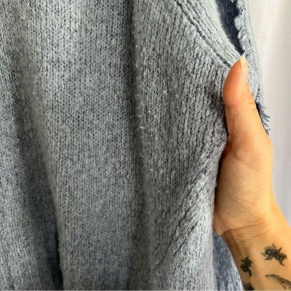 BROCHU WALKER Wool & Cashmere Odene Fringe Turtleneck in Oslo Blue Melange XS - Picture 8 of 10